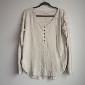 Free People Cream Long Sleeve Henley Top